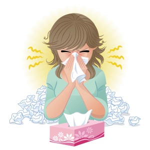 Woman blowing nose. Hay fever,allergy, flu.Gradients and blend tool is used.